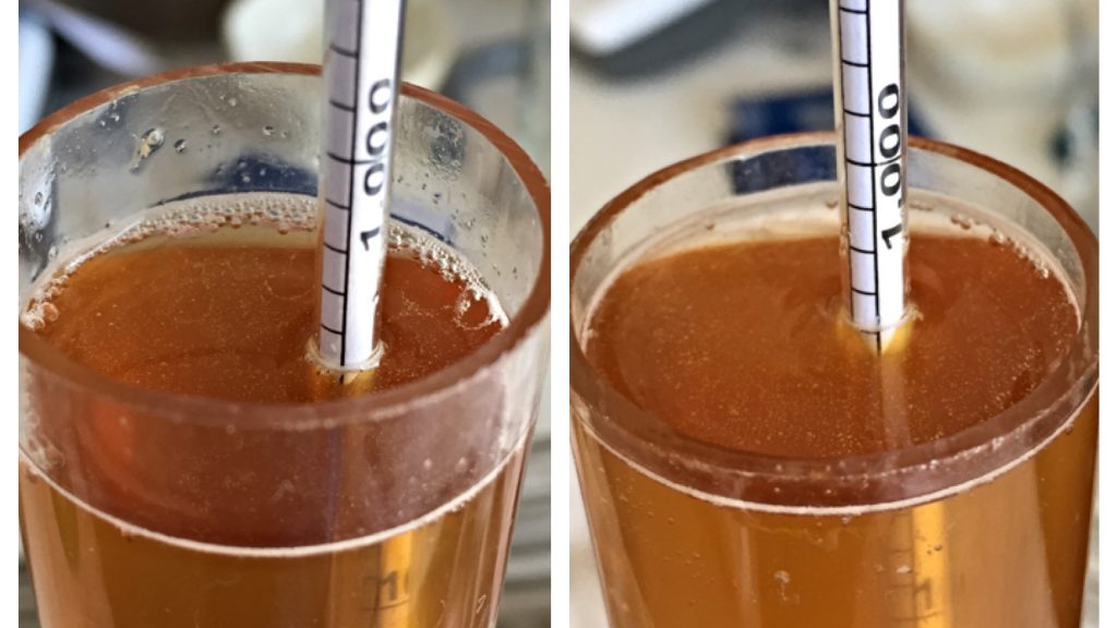 Left: cool ferment 1.004 SG | Right: warm ferment 1.004 SG