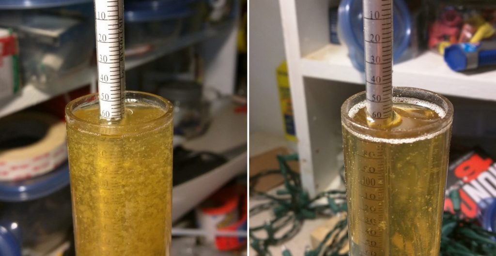 Left: lower mash temp 1.059 OG | Right: higher mash temp 1.058 OG