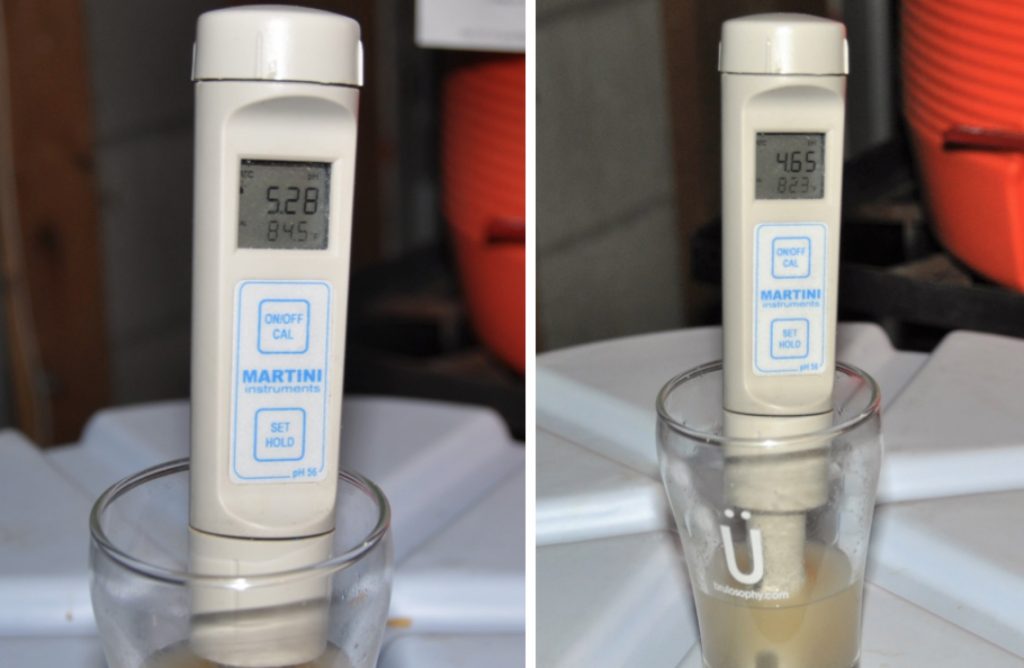 Left: post-mash wort pH | Right: acidified wort pH