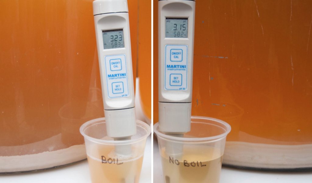 Left: boiled pH 3.2 | Right: no-boil pH 3.1