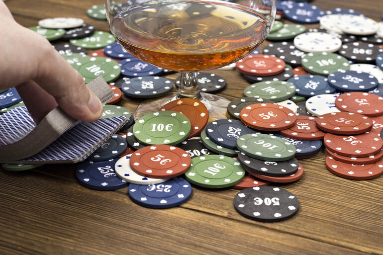 Colorful slot chips with beer mug, frothy pin