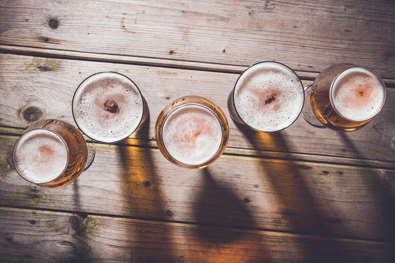 Five glasses of beer from Kentucky breweries