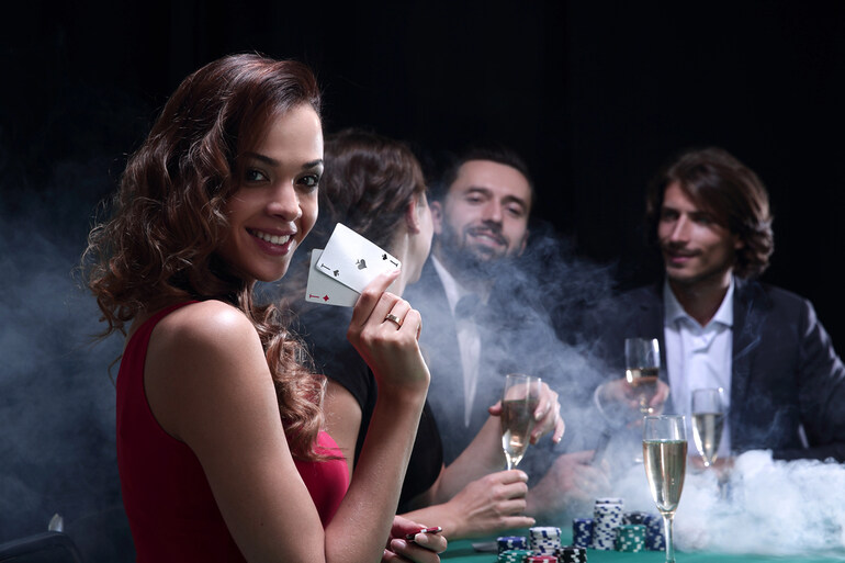 Beer lovers playing poker in a Canadian casino