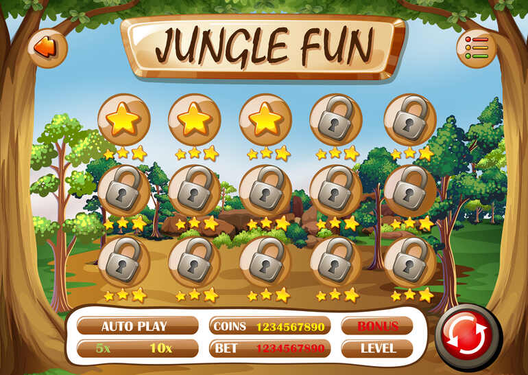 Slingo game interface featuring a jungle-themed background