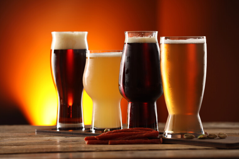 A selection of craft beers in various styles served for an exciting tasting experience